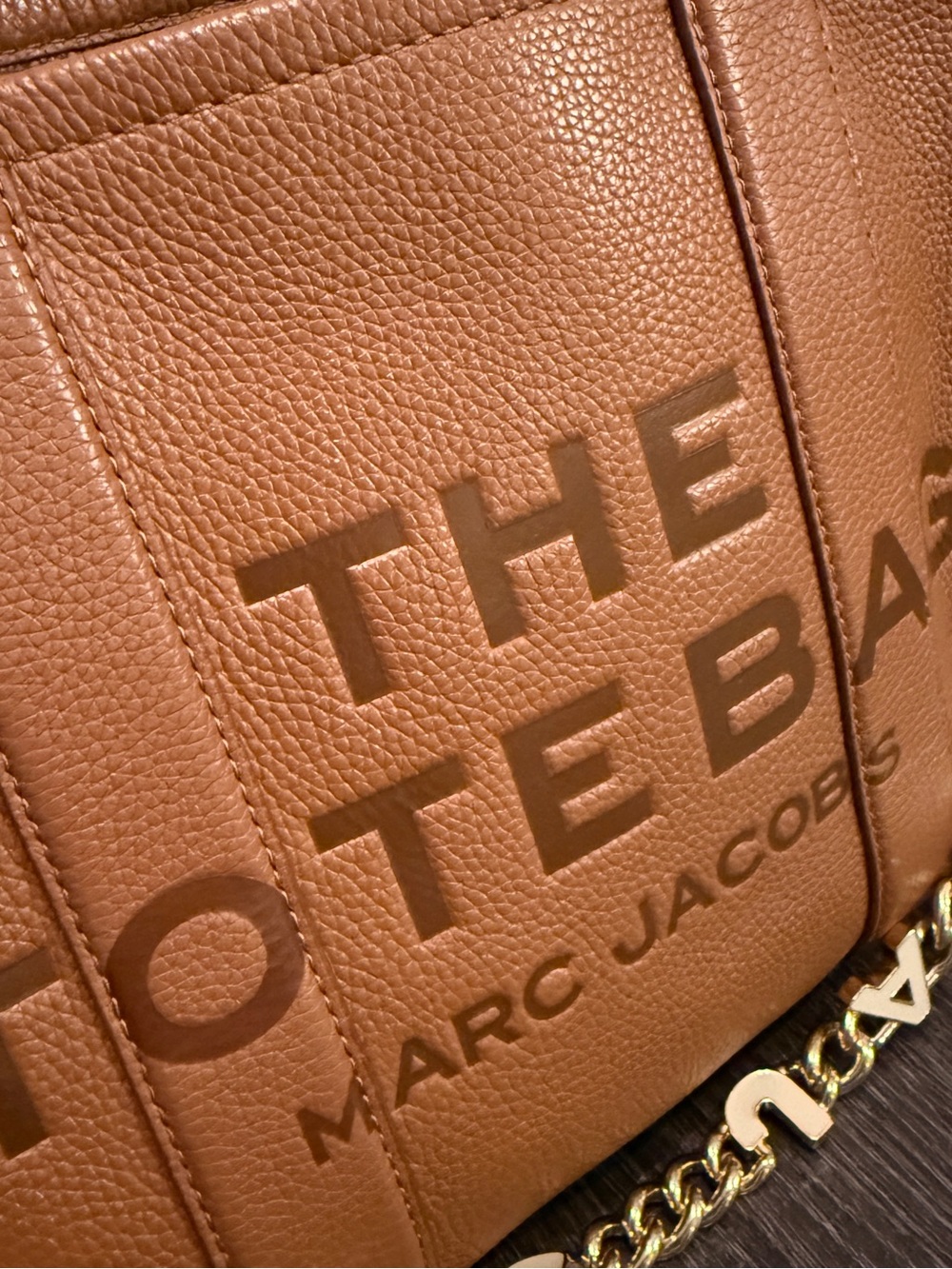 Marc Jacobs Brown Pebbled Leather Tote with Gold Chain - Picture 3 of 12